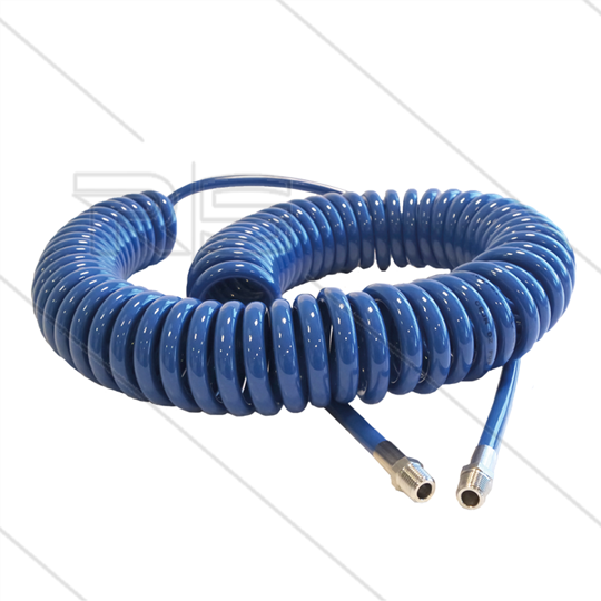 Spiraalslang blauw PU - L=4,0m - Ø10mm - 2x 1/4" bu met RVS koppelingen