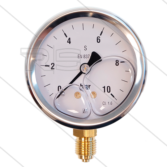 Manometer 0-10 Bar - 1/4&quot; bu - onderaansluiting - Ø63mm