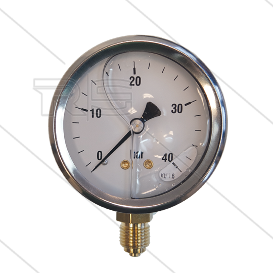 Manometer 0-40 Bar - 1/4&quot; bu - onderaansluiting - Ø63mm