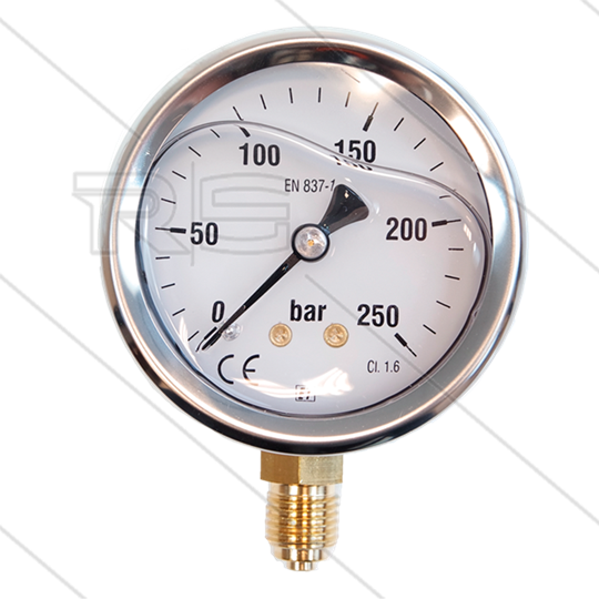 Manometer 0-250 Bar - 1/4&quot; bu - onderaansluiting - Ø63mm