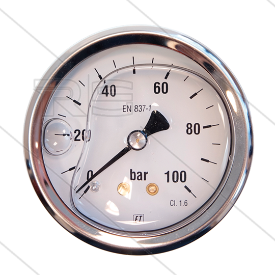 Manometer 0-100 Bar - 1/4&quot; bu - achteraansluiting - Ø63mm