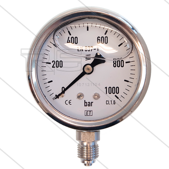 Manometer 0-1000 Bar - 1/4&quot; bu - onderaansluiting - Ø63mm