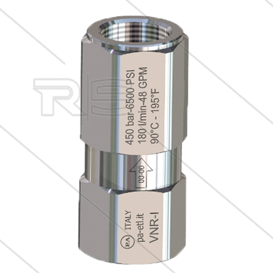 VNR-I - Terugslagklep - RVS - 400 Bar - 40 l/min - max 90°C - 2 x 3/8&quot; bi