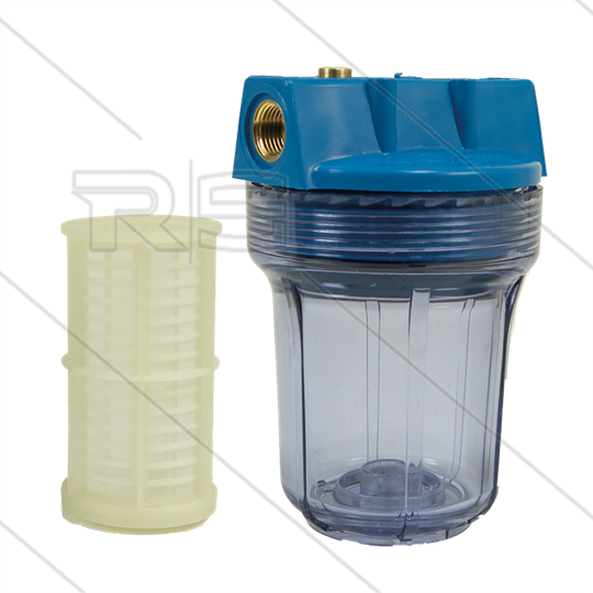 Patroonfilter 5&quot; - 2x 1/2&quot; bi - transparant glas - inclusief 60 mµ gaaspatroon - 13 l/min - H=176mm