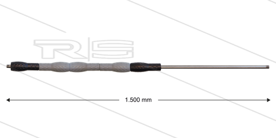 Iso88 lans - L=1500mm - recht - RVS - draaibare isolatie L=500mm - zwart/grijs/zwart - max 80°C